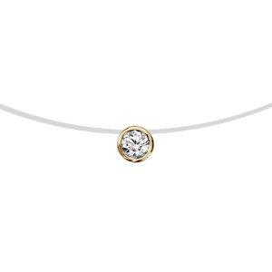 COLLIER PLAQUÉ OR FIL NYLON SOLITAIRE OXYDE BLANC SERTI CLOS 3MM 41CM
