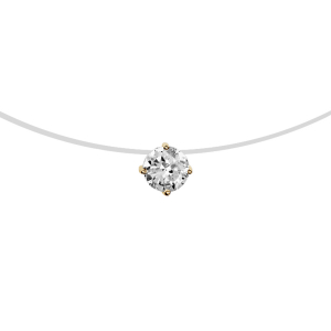 COLLIER PLAQUÉ OR FIL NYLON SOLITAIRE OXYDE BLANC 5MM 42CM