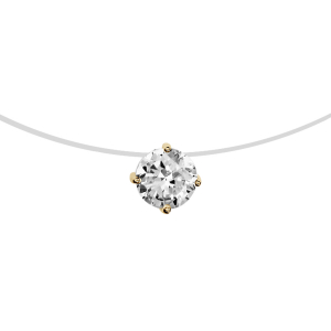 COLLIER PLAQUÉ OR FIL NYLON SOLITAIRE OXYDE BLANC 7MM 42CM