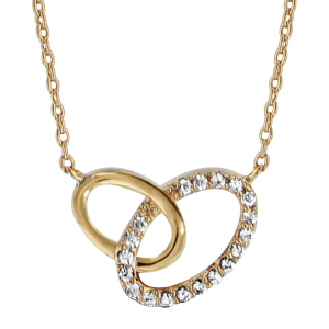 COLLIER PLAQUÉ OR 2 OVALES ENTREMELES OXYDES BLANCS SERTIS 40+4CM