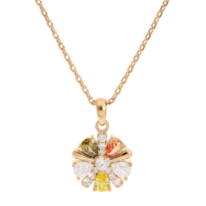 COLLIER PLAQUÉ OR PENDENTIF FLEUR OXYDES SERTIS MULTI COULEURS 40+5CM