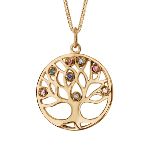 COLLIER PLAQUÉ OR PENDENTIF ROND ARBRE DE VIE PIERRES SYNTHETIQUE MULTI COULEURS 42+3CM