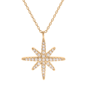 COLLIER PLAQUÉ OR PENDENTIF ETOILE OXYDES BLANCS SERTIS 40+4CM