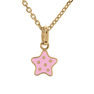 COLLIER PLAQUÉ OR PENDENTIF ETOILE A POIDS RÉSINE ROSE  36+2CM