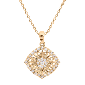 COLLIER PLAQUÉ OR PENDENTIF CARRÉ AJOURÉ OXYDES BLANCS SERTIS 39+5CM