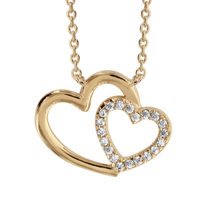 COLLIER PLAQUÉ OR DOUBLE COEUR CROISE OXYDES BLANCS 40+4CM