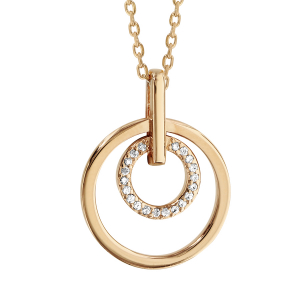 COLLIER PLAQUÉ OR PENDENTIF 1 ANNEAU LISSE ET 1 ANNEAU OXYDES BLANCS 45CM
