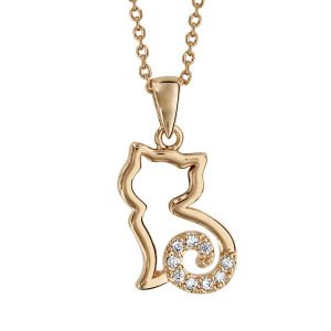 COLLIER PLAQUÉ OR PENDENTIF CHAT STYLISE OXYDES BLANCS 40+4CM