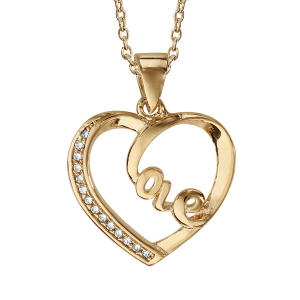 COLLIER PLAQUÉ OR PENDENTIF COEUR LOVE AVEC OXYDES BLANCS SERTIS 40+5CM