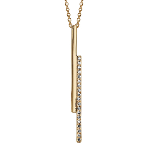 COLLIER PLAQUÉ OR FORME CRAVATE BATONS OXYDES BLANCS SERTIS 40+4CM