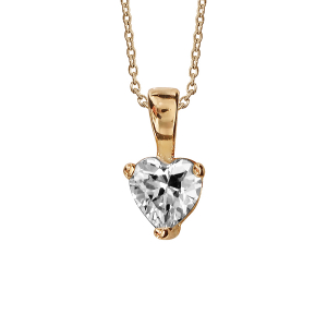 COLLIER PLAQUÉ OR PENDENTIF SOLITAIRE FORME COEUR OXYDE BLANC 5MM