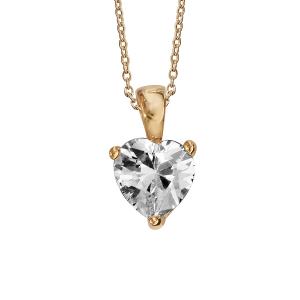 COLLIER PLAQUÉ OR PENDENTIF SOLITAIRE FORME COEUR OXYDE BLANC 6MM