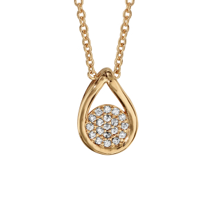 COLLIER PLAQUÉ OR PENDENTIF FORME GOUTTE PAVEE OXYDES BLANCS 40+4CM