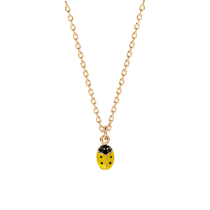 COLLIER PLAQUÉ OR COCCINELLE RÉSINE JAUNE ET POINT NOIR 36+2CM