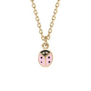 COLLIER PLAQUÉ OR COCCINELLE RÉSINE ROSE 36+2CM