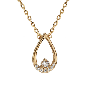COLLIER PLAQUÉ OR PENDENTIF GOUTTE OXYDES BLANCS SERTIS 38+4CM