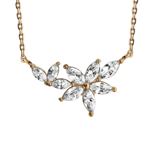 COLLIER PLAQUÉ OR FLEUR OXYDES BLANCS SERTIS 39,5+5CM