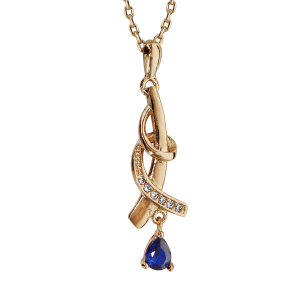 COLLIER PLAQUÉ OR PENDENTIF PIERRE SYNTHETIQUE BLEU FONCE  42+3CM