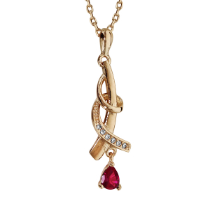 COLLIER PLAQUÉ OR PENDENTIF PIERRE ROUGE SYNTHETIQUE 42+3CM