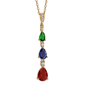 COLLIER PLAQUÉ OR PENDENTIF 3 PIERRES MULTICOLORES ET 3 OXYDES BLANCS SERTIS 42+3CM