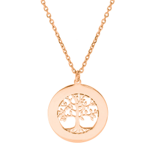 COLLIER PLAQUÉ OR ROSE PETIT ARBRE DE VIE 20MM CONTOUR A GRAVER 38+5CM