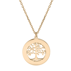 COLLIER PLAQUÉ OR JAUNE PETIT ARBRE DE VIE 20MM CONTOUR A GRAVER 38+5CM