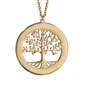 COLLIER PLAQUÉ OR JAUNE ARBRE DE VIE CONTOUR A GRAVER 40+5CM