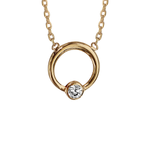 COLLIER PLAQUÉ OR CERCLE 1 OXYDE BLANC SERTI CLOS 42CM