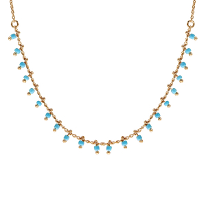 COLLIER PLAQUÉ OR PAMPILLES BOULES TURQUOISES SYNTHETIQUE 42CM