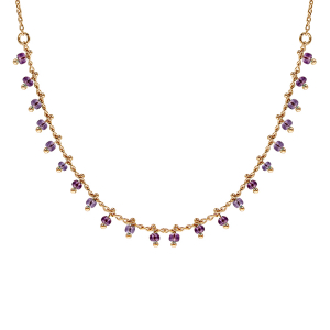 COLLIER PLAQUÉ OR PAMPILLES BOULES VIOLETTES 42CM