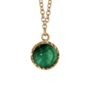 COLLIER PLAQUÉ OR PENDENTIF AVEC PIERRE MALACHITE VÉRITABLE 40+5CM