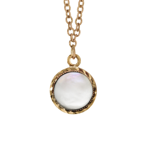 COLLIER PLAQUÉ OR AVEC PIERRE NACRE BLANCHE VÉRITABLE 40+5CM