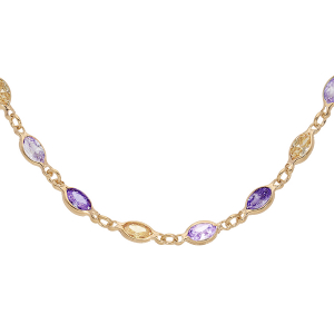 COLLIER PLAQUÉ OR TUTTI FRUTTI DEGRADE VIOLET ORANGE  38+7CM