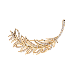 BROCHE PLAQUÉ OR FEUILLAGE OXYDES BLANCS SERTIS