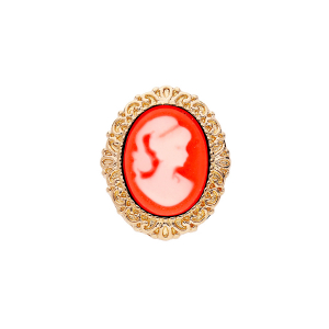 BROCHE PLAQUÉ OR CAMÉE RÉSINE ROUGE 30X25MM
