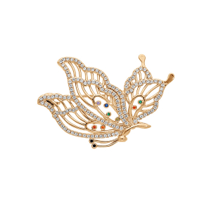 BROCHE PLAQUÉ OR PAPILLON OXYDES MULTI COULEURS