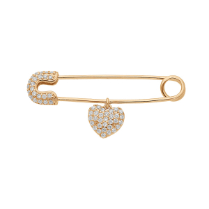 BROCHE PLAQUÉ OR MASSIF EPINGLE A NOURRICE AVEC PAMPILLE COEUR