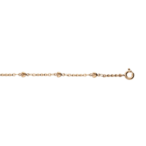 CHAINE CHEVILLE PLAQUÉ OR PLAQUETTES ET COEURS 23+2CM