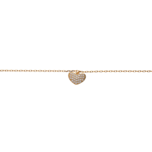 CHAINE CHEVILLE PLAQUÉ OR PAMPILLE COEUR OXYDES BLANCS SERTIS  23+2CM