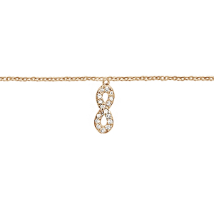 CHAINE CHEVILLE PLAQUÉ OR FORME HUIT (INFINI) OXYDES BLANCS SERTIS  23+2CM