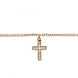 CHAINE CHEVILLE PLAQUÉ OR CROIX OXYDES BLANCS SERTIS 23+2CM