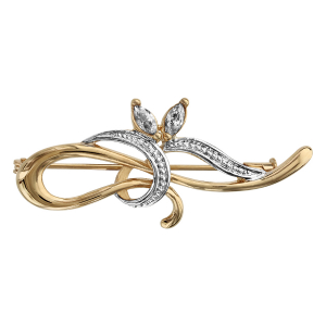 BROCHE PLAQUÉ OR 2 NAVETTES OXYDES BLANCHES SERTIS