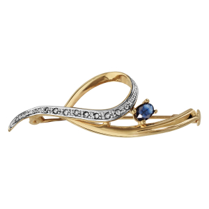 BROCHE PLAQUÉ OR 1 OXYDE BLEU FONCE ET OXYDES BLANCS SERTIS