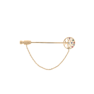 BROCHE PLAQUÉ OR FIBULE ARBRE DE VIE OXYDES MULTI COULEURS SERTIS