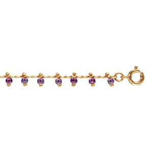 CHAINE CHEVILLE PLAQUÉ OR PAMPILLES BOULES VIOLETTES 25CM