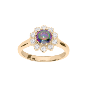 BAGUE PLAQUÉ OR OXYDE ARC EN CIEL MYSTIQUE CONTOUR OXYDES BLANCS SERTIS