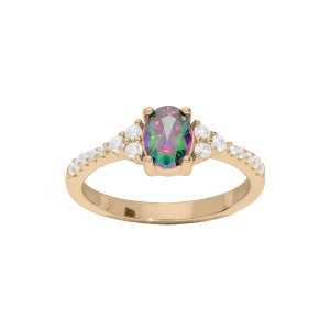 BAGUE PLAQUÉ OR OXYDE ARC EN CIEL MYSTIQUE CONTOUR OXYDES BLANCS SERTIS