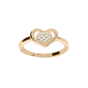 BAGUE PLAQUÉ OR COEUR OXYDES BLANCS SERTIS
