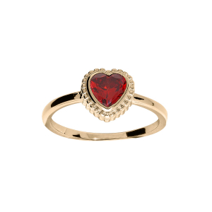 BAGUE PLAQUÉ OR COEUR OXYDE GRENAT SERTIS CLOS