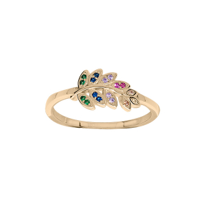 BAGUE PLAQUÉ OR FEUILLE OXYDES MULTI COULEURS
